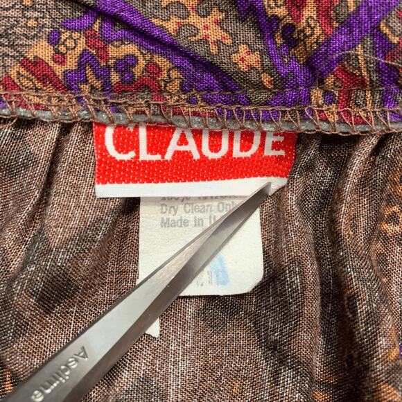 Vintage 90s Rayon Midi Skirt Taupe Purple Paisley Lattice Plaid Print High Waist - Picture 7 of 10